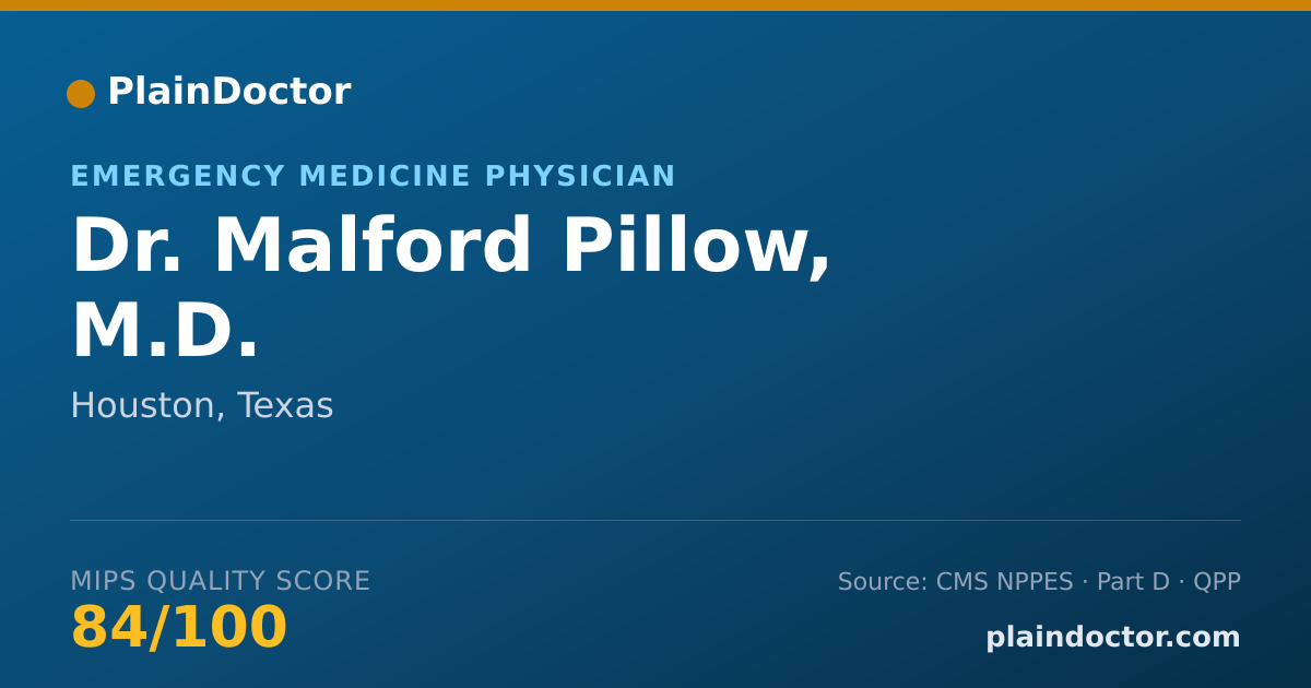Shareable card for Malford Pillow, M.D. - Emergency Medicine Physician, Houston, TX