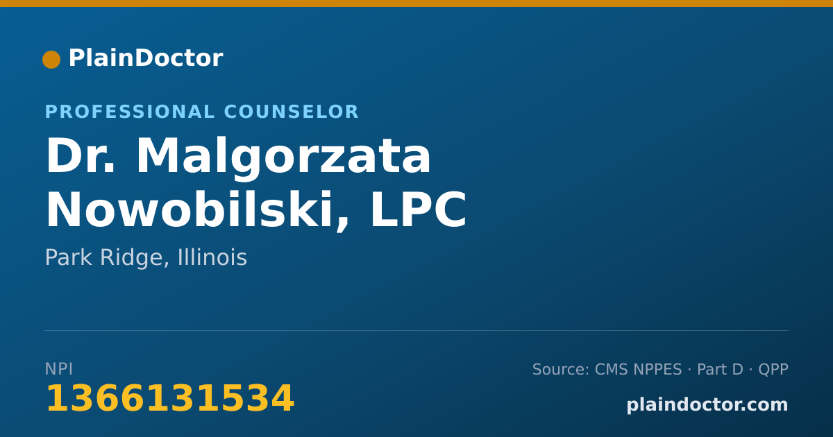 Shareable card for Malgorzata Nowobilski, LPC - Professional Counselor, Park Ridge, IL