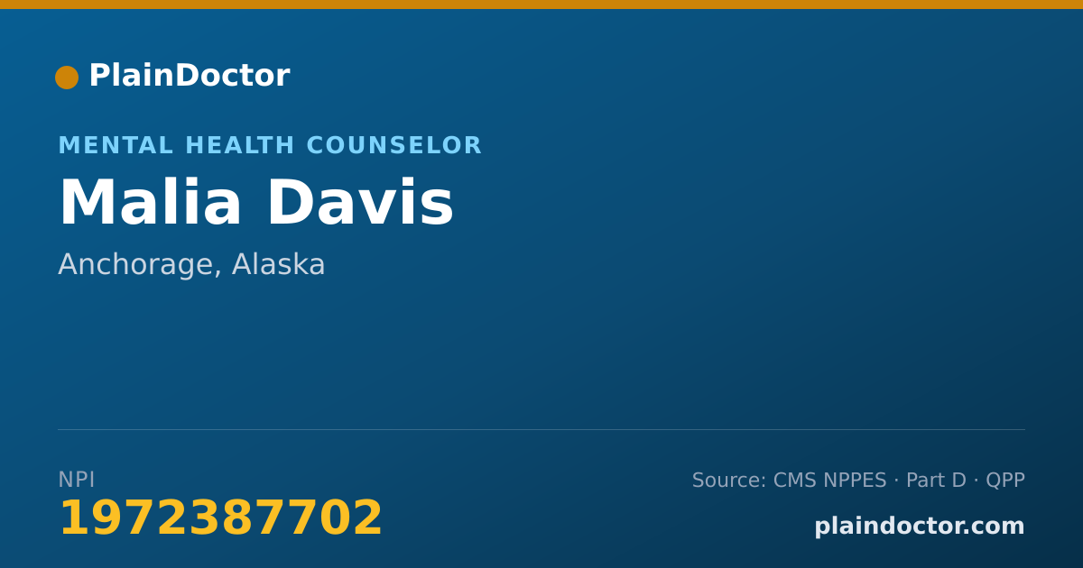 Shareable card for Malia Davis - Mental Health Counselor, Anchorage, AK