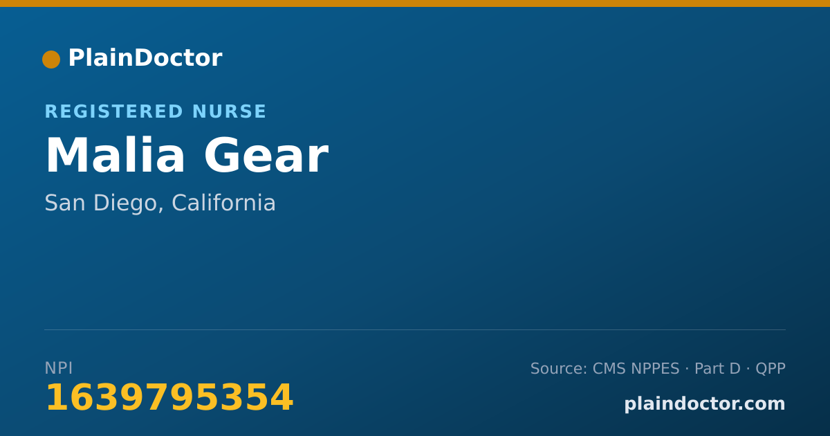 Shareable card for Malia Gear - Registered Nurse, San Diego, CA