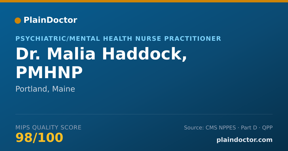 Shareable card for Malia Haddock, PMHNP - Psychiatric/Mental Health Nurse Practitioner, Portland, ME