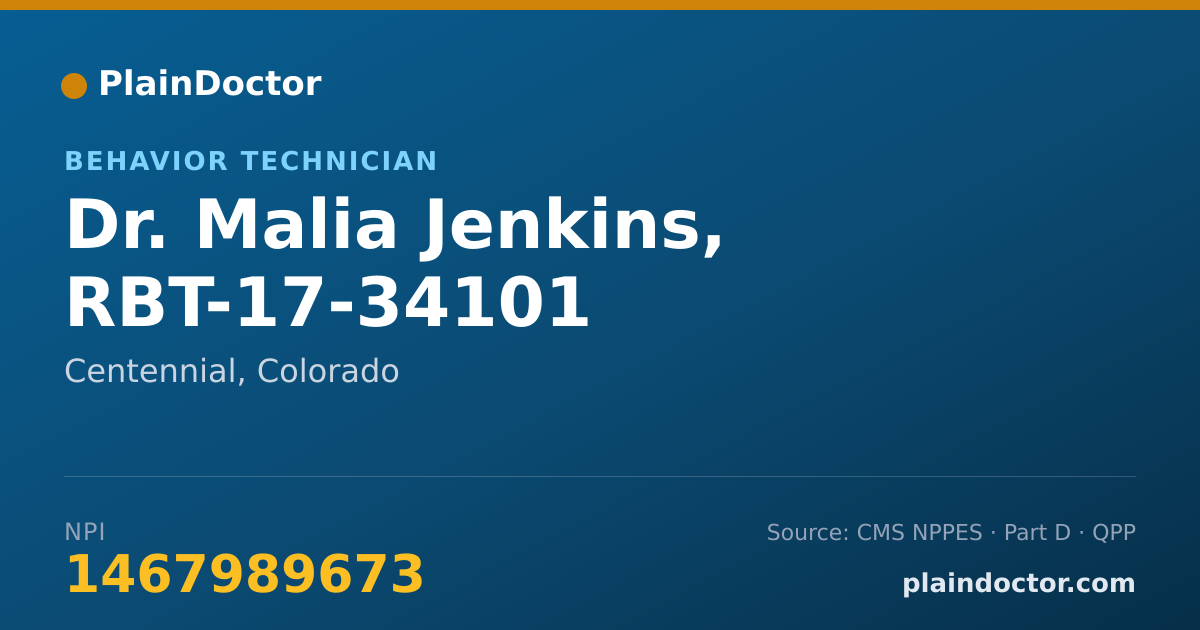 Shareable card for Malia Jenkins, RBT-17-34101 - Behavior Technician, Centennial, CO