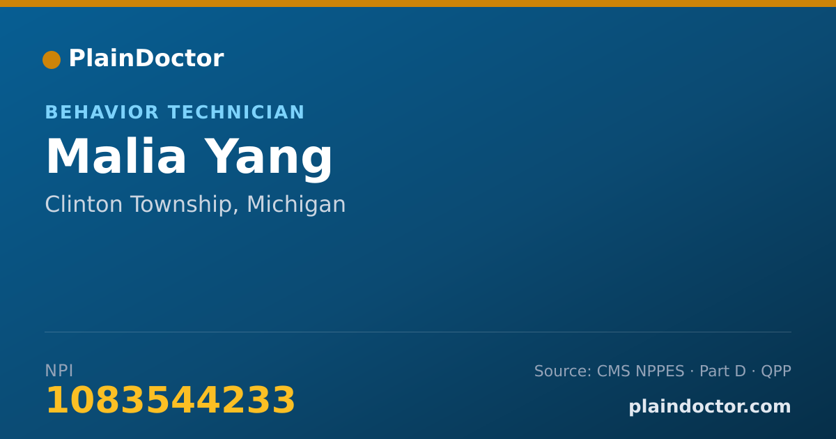 Shareable card for Malia Yang - Behavior Technician, Clinton Township, MI