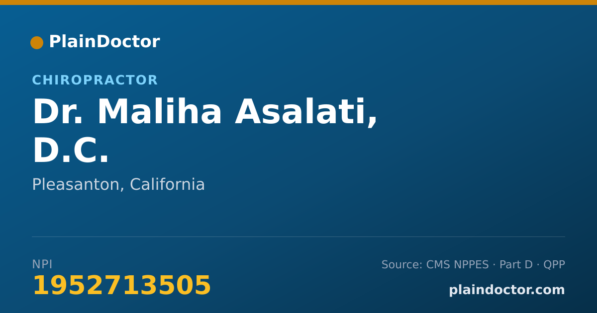 Shareable card for Maliha Asalati, D.C. - Chiropractor, Pleasanton, CA