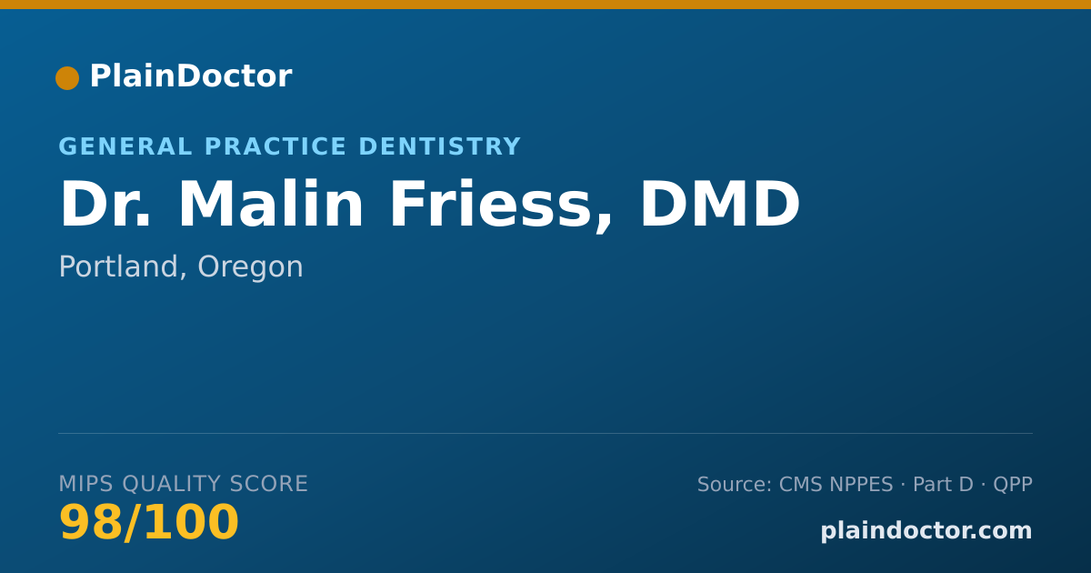 Shareable card for Malin Friess, DMD - General Practice Dentistry, Portland, OR