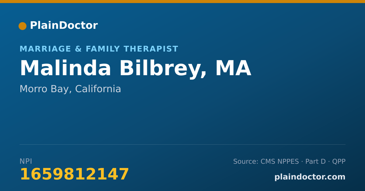 Shareable card for Malinda Bilbrey, MA - Marriage & Family Therapist, Morro Bay, CA