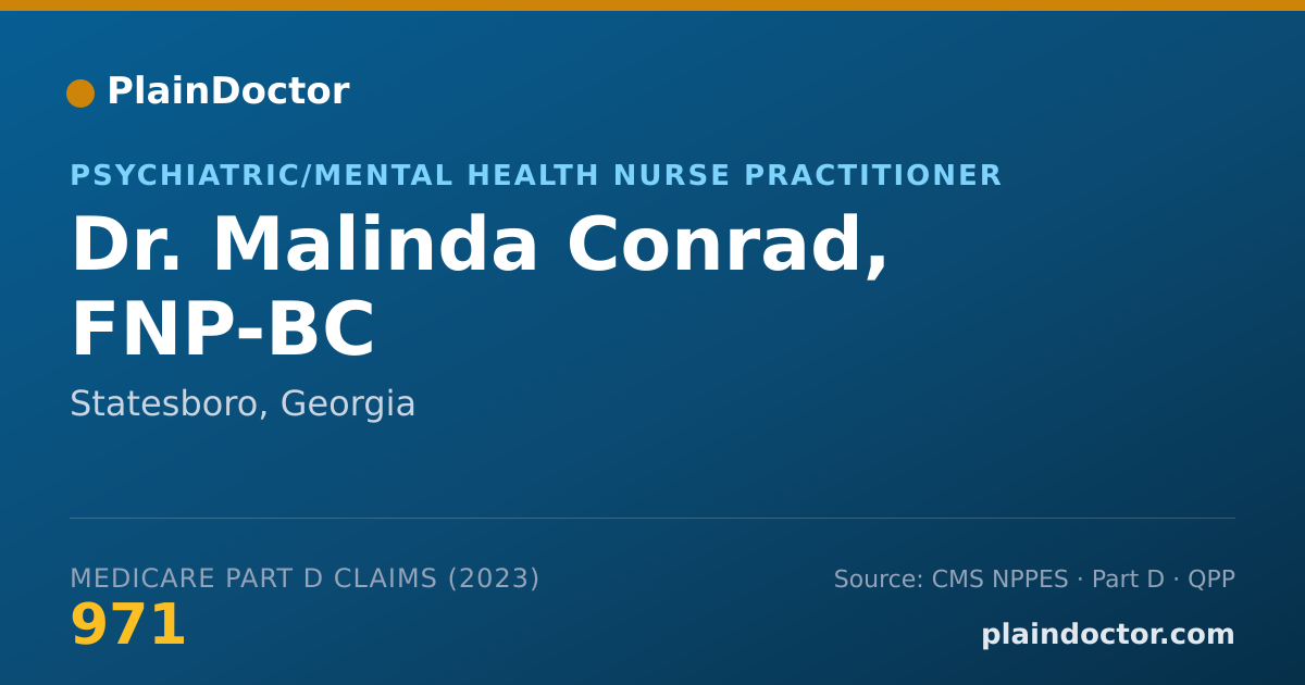 Shareable card for Malinda Conrad, FNP-BC - Psychiatric/Mental Health Nurse Practitioner, Statesboro, GA