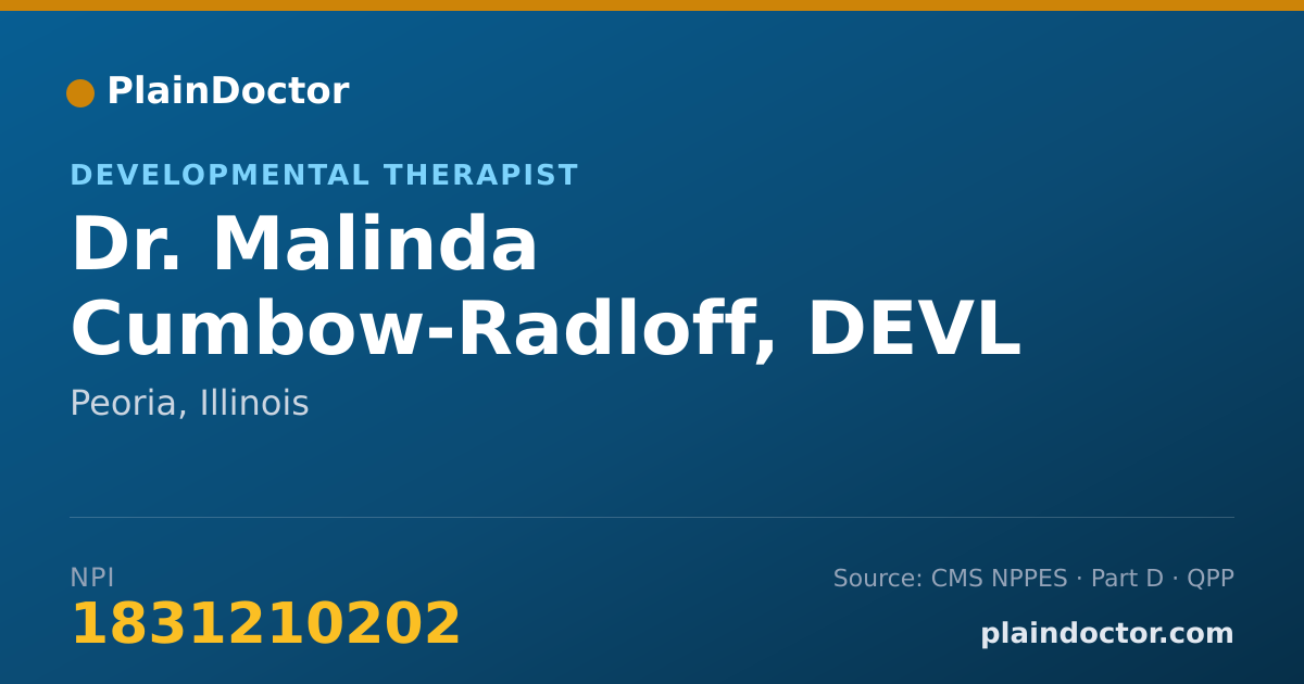 Shareable card for Malinda Cumbow-Radloff, DEVL THERPAIST - Developmental Therapist, Peoria, IL