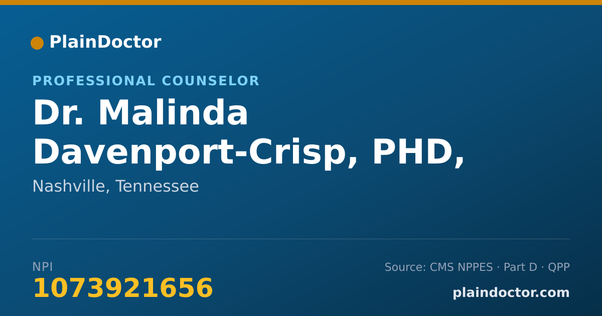 Shareable card for Malinda Davenport-Crisp, PHD, LPC/MHSP - Professional Counselor, Nashville, TN