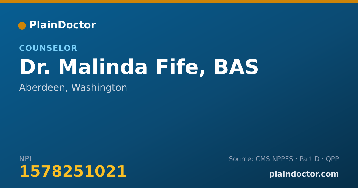 Shareable card for Malinda Fife, BAS - Counselor, Aberdeen, WA