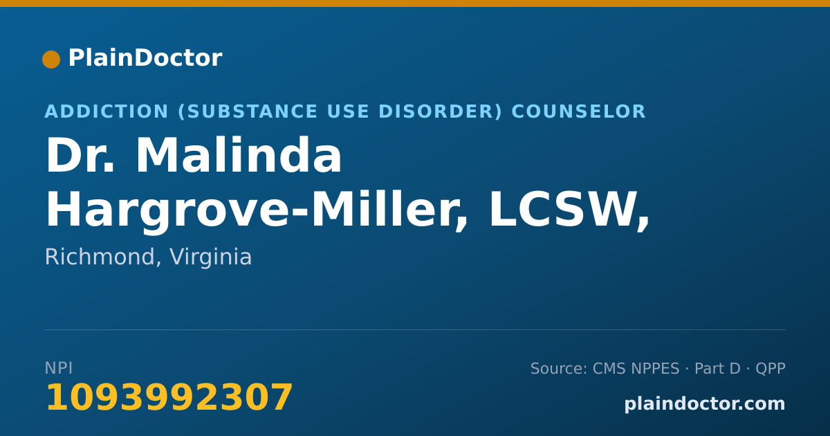 Shareable card for Malinda Hargrove-Miller, LCSW, CSAC - Addiction (Substance Use Disorder) Counselor, Richmond, VA
