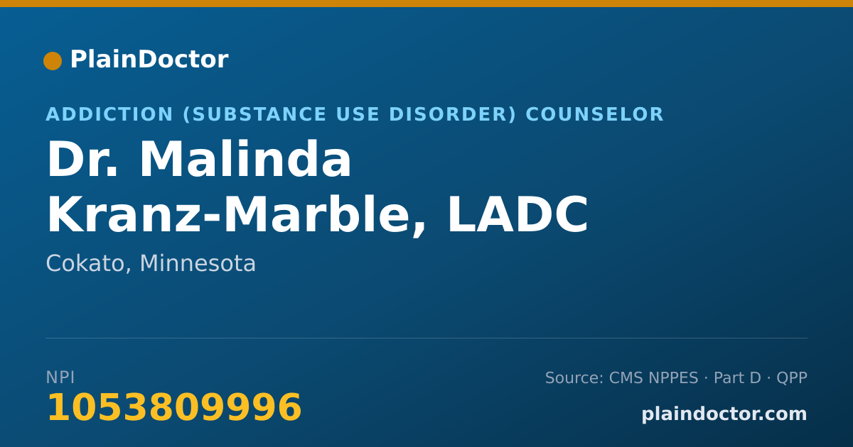 Shareable card for Malinda Kranz-Marble, LADC - Addiction (Substance Use Disorder) Counselor, Cokato, MN