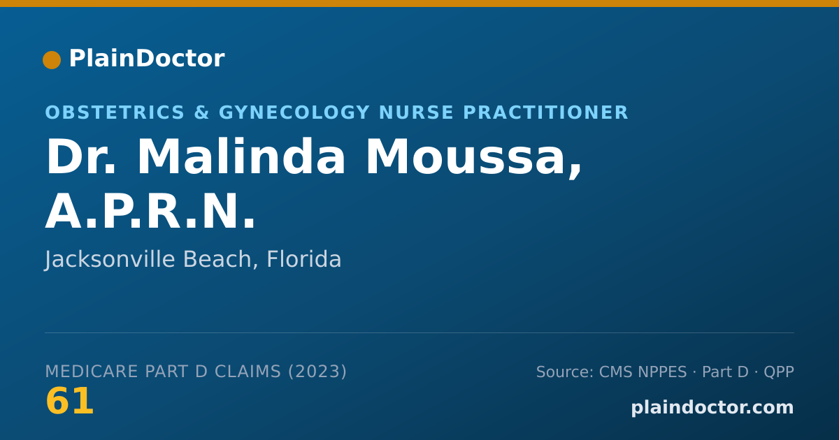 Shareable card for Malinda Moussa, A.P.R.N. - Obstetrics & Gynecology Nurse Practitioner, Jacksonville Beach, FL