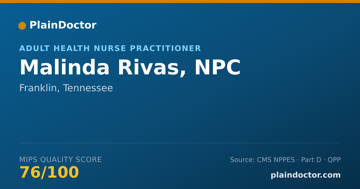 Shareable card for Malinda Rivas, NPC - Adult Health Nurse Practitioner, Franklin, TN