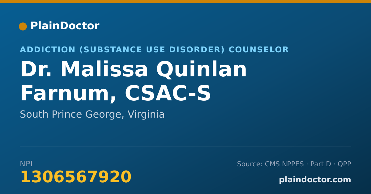 Shareable card for Malissa Quinlan Farnum, CSAC-S - Addiction (Substance Use Disorder) Counselor, South Prince George, VA