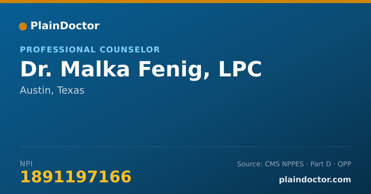 Shareable card for Malka Fenig, LPC - Professional Counselor, Austin, TX