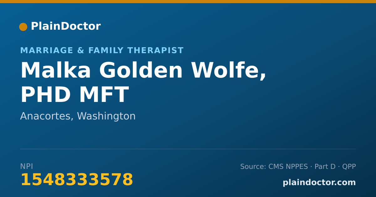 Shareable card for Malka Golden Wolfe, PHD MFT - Marriage & Family Therapist, Anacortes, WA