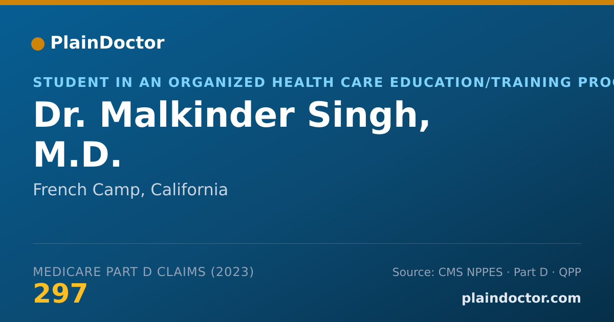 Shareable card for Malkinder Singh, M.D. - Student in an Organized Health Care Education/Training Program, French Camp, CA
