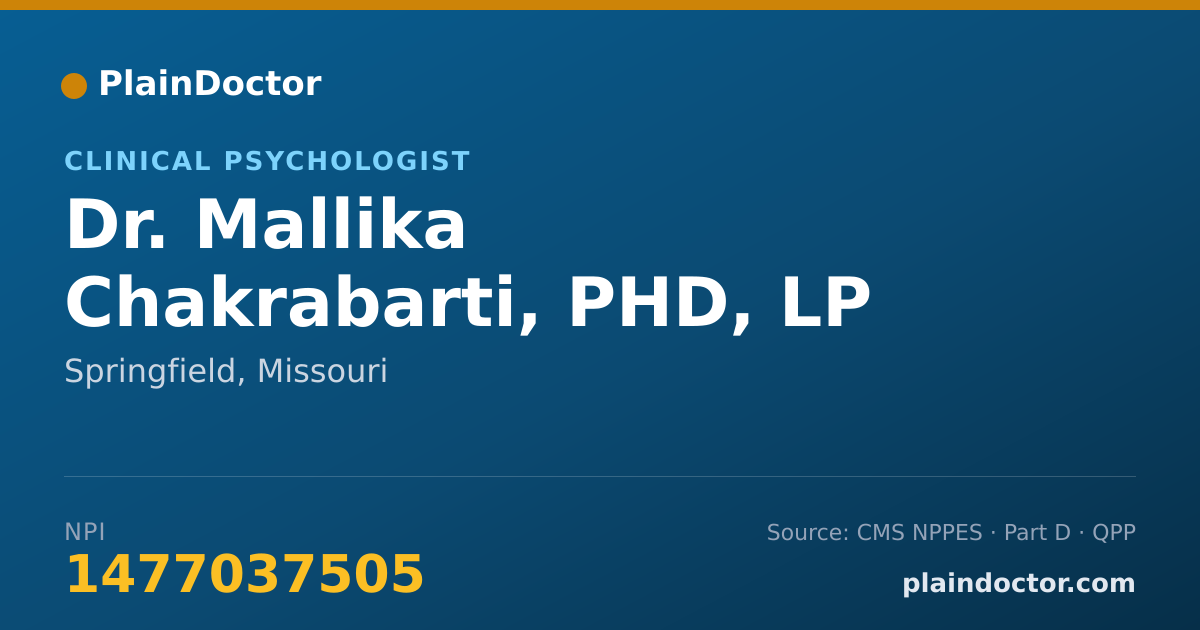 Shareable card for Mallika Chakrabarti, PHD, LP - Clinical Psychologist, Springfield, MO