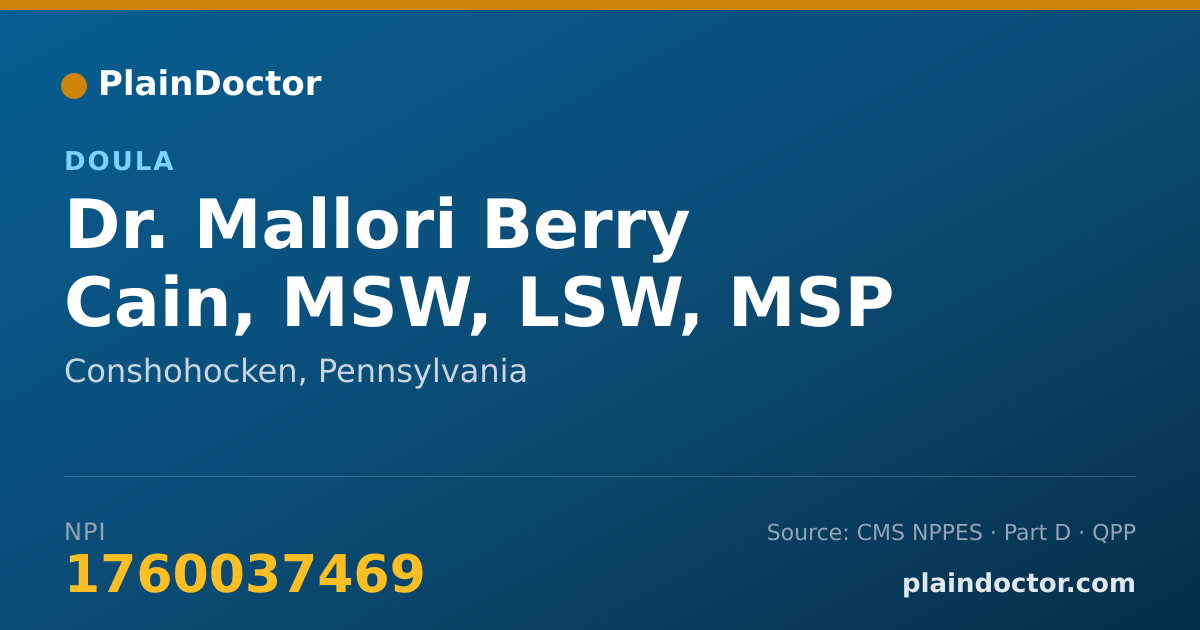 Shareable card for Mallori Berry Cain, MSW, LSW, MSP - Doula, Conshohocken, PA
