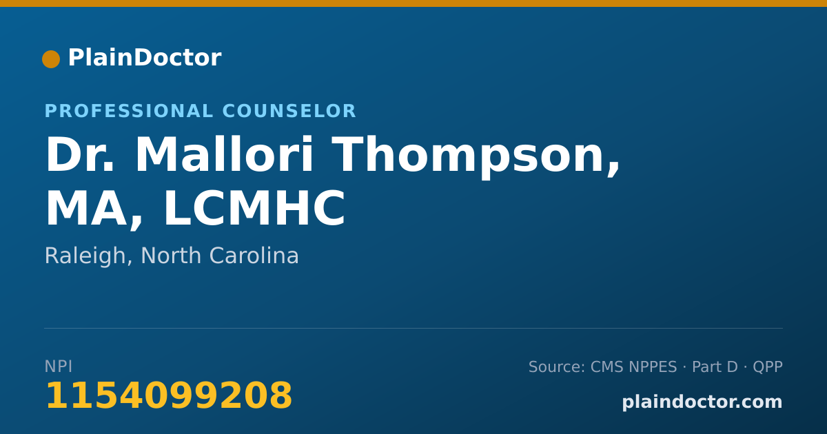Shareable card for Mallori Thompson, MA, LCMHC - Professional Counselor, Raleigh, NC