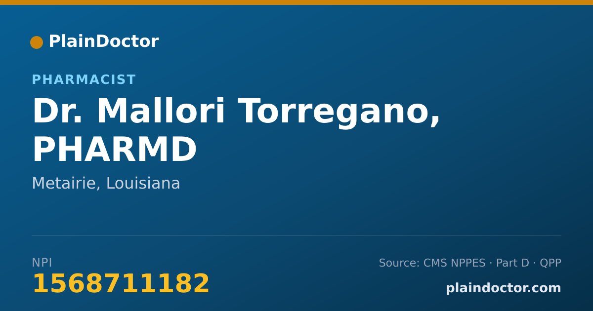 Shareable card for Mallori Torregano, PHARMD - Pharmacist, Metairie, LA