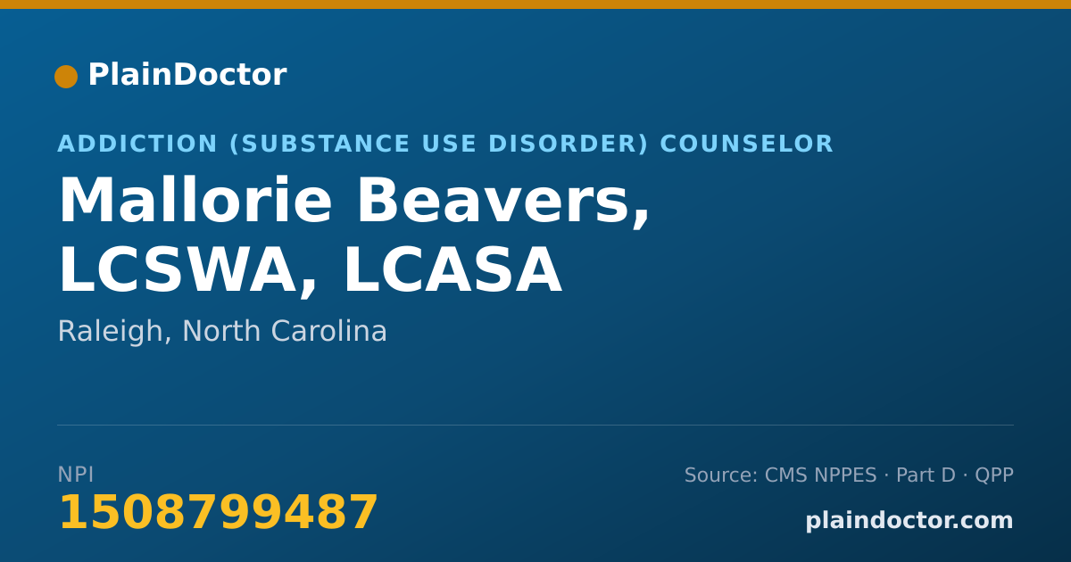 Shareable card for Mallorie Beavers, LCSWA, LCASA - Addiction (Substance Use Disorder) Counselor, Raleigh, NC