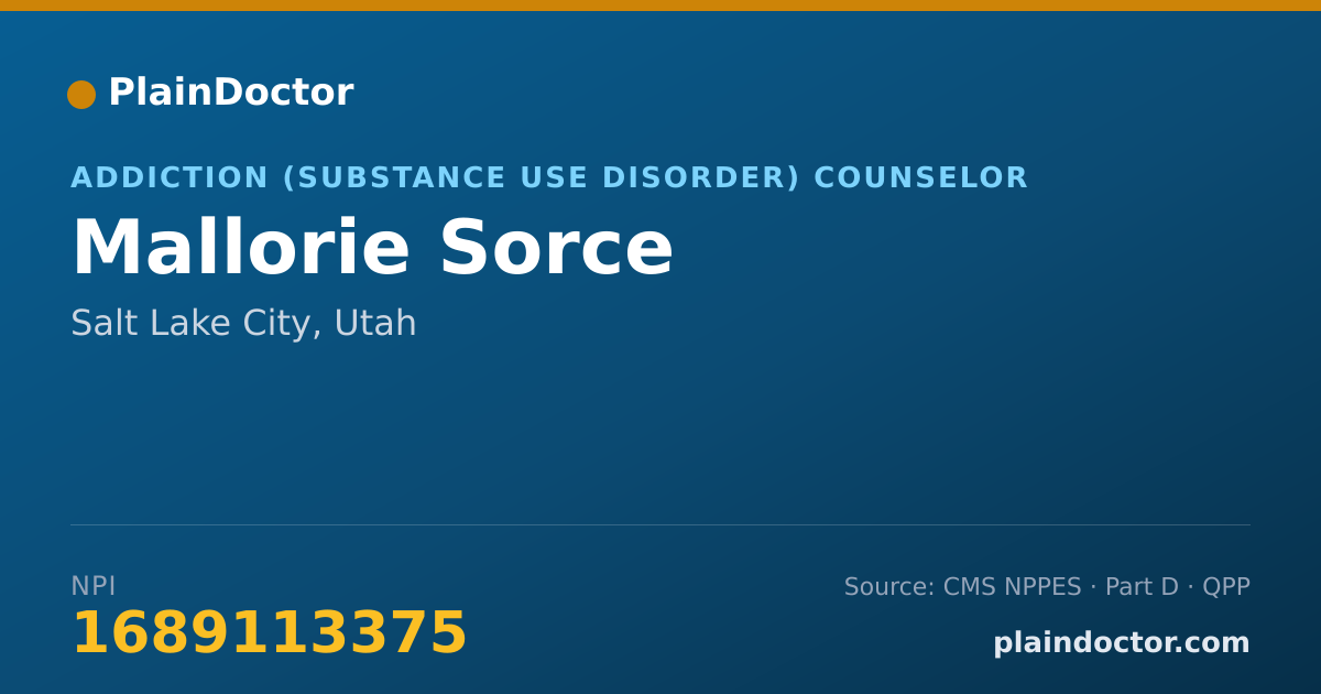 Shareable card for Mallorie Sorce - Addiction (Substance Use Disorder) Counselor, Salt Lake City, UT