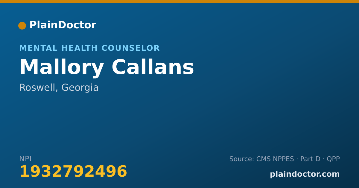 Shareable card for Mallory Callans - Mental Health Counselor, Roswell, GA