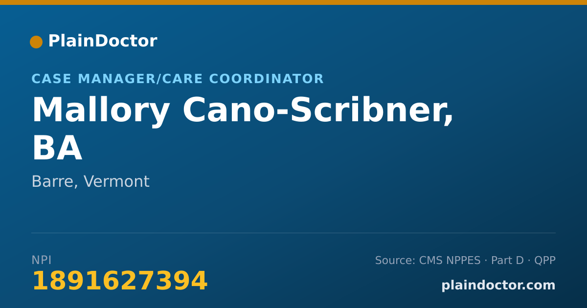 Shareable card for Mallory Cano-Scribner, BA - Case Manager/Care Coordinator, Barre, VT