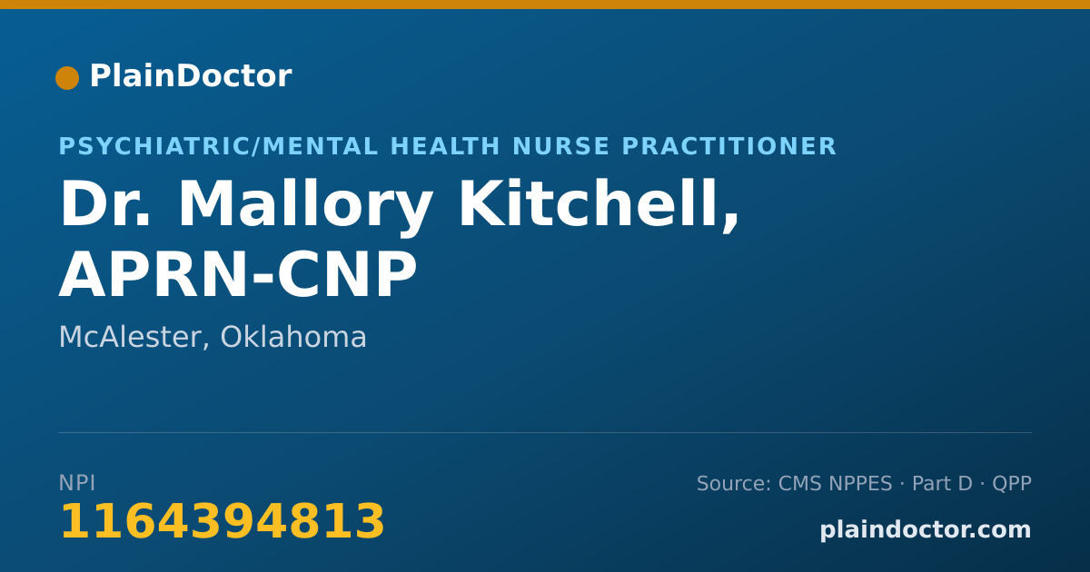 Shareable card for Mallory Kitchell, APRN-CNP - Psychiatric/Mental Health Nurse Practitioner, McAlester, OK