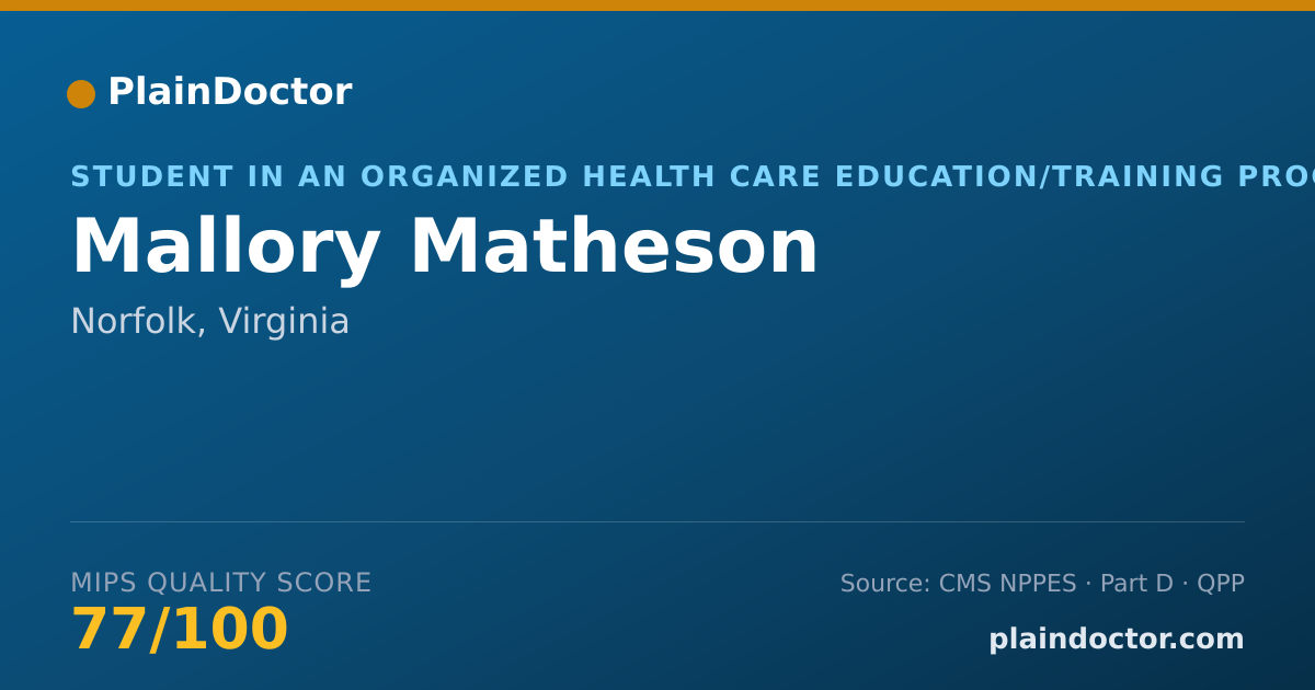 Shareable card for Mallory Matheson - Student in an Organized Health Care Education/Training Program, Norfolk, VA