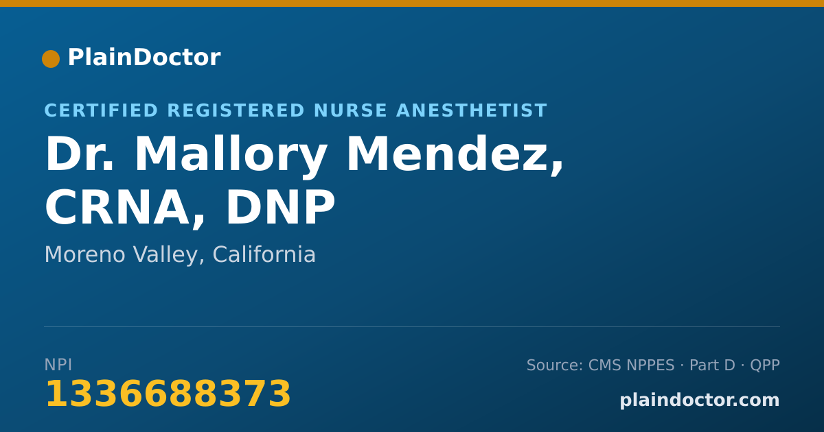 Shareable card for Mallory Mendez, CRNA, DNP - Certified Registered Nurse Anesthetist, Moreno Valley, CA