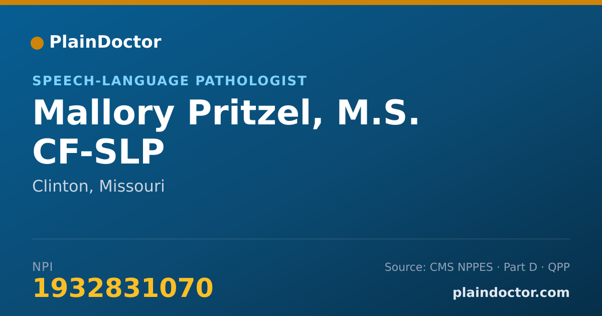 Shareable card for Mallory Pritzel, M.S. CF-SLP - Speech-Language Pathologist, Clinton, MO