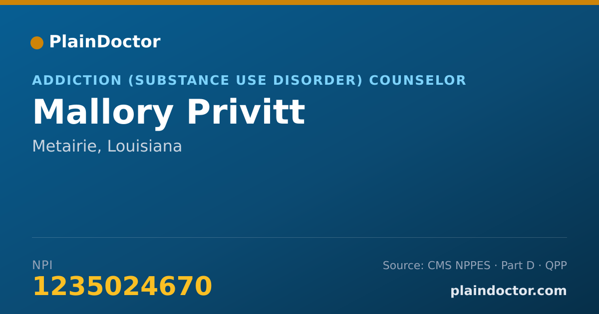 Shareable card for Mallory Privitt - Addiction (Substance Use Disorder) Counselor, Metairie, LA