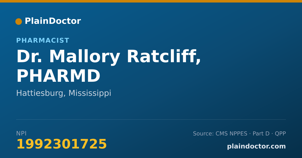 Shareable card for Mallory Ratcliff, PHARMD - Pharmacist, Hattiesburg, MS