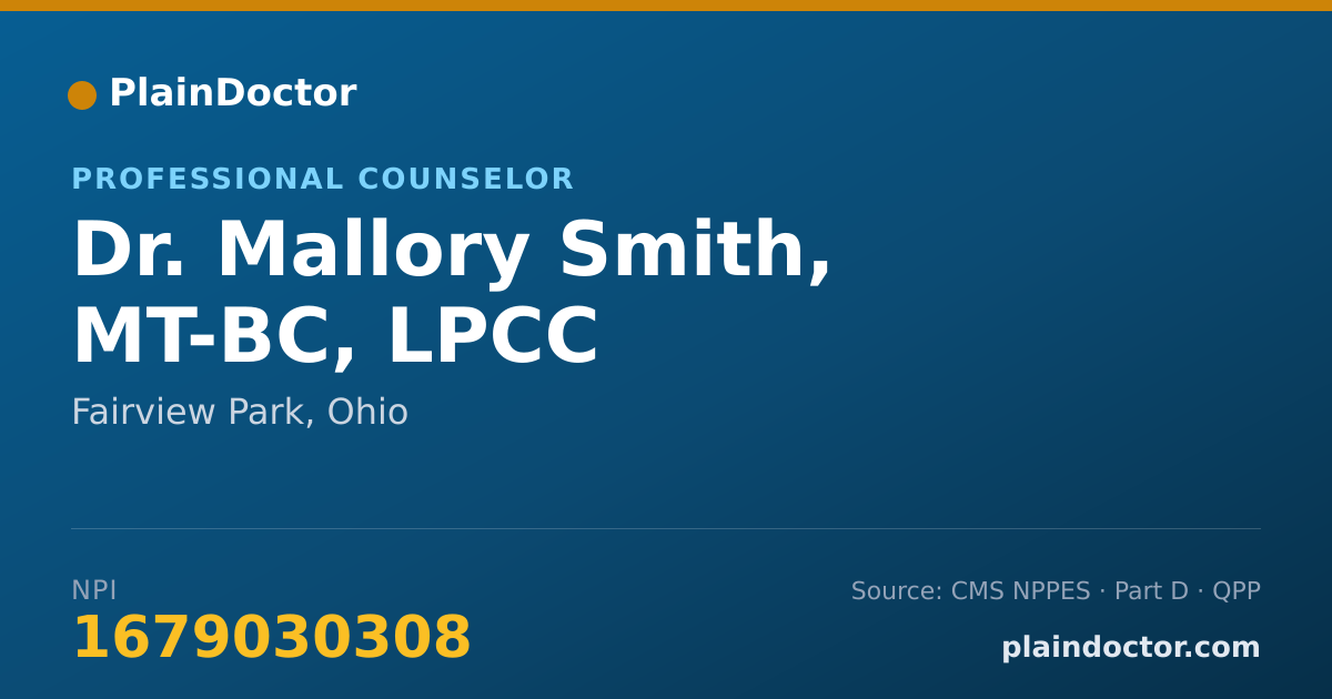 Shareable card for Mallory Smith, MT-BC, LPCC - Professional Counselor, Fairview Park, OH
