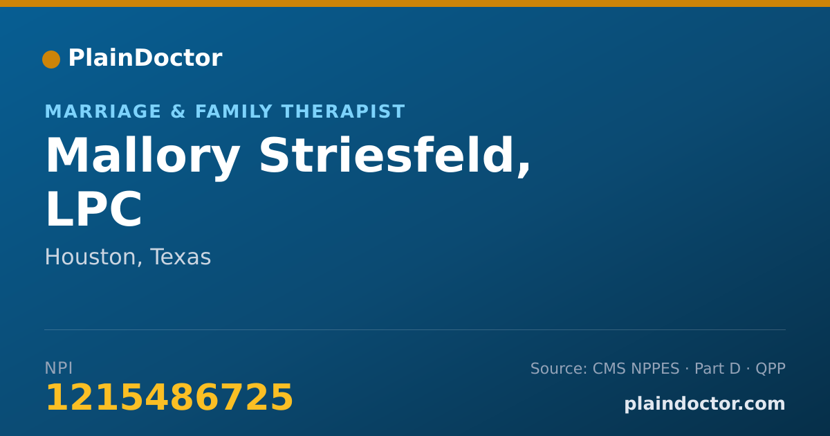 Shareable card for Mallory Striesfeld, LPC - Marriage & Family Therapist, Houston, TX