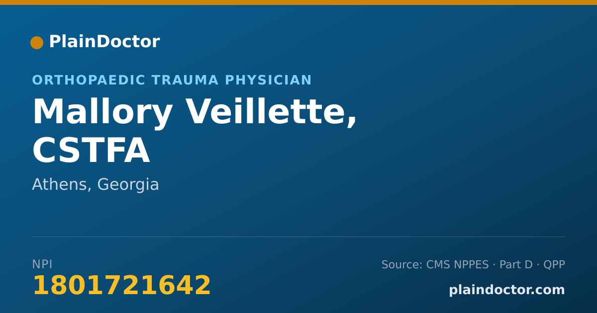 Shareable card for Mallory Veillette, CSTFA - Orthopaedic Trauma Physician, Athens, GA