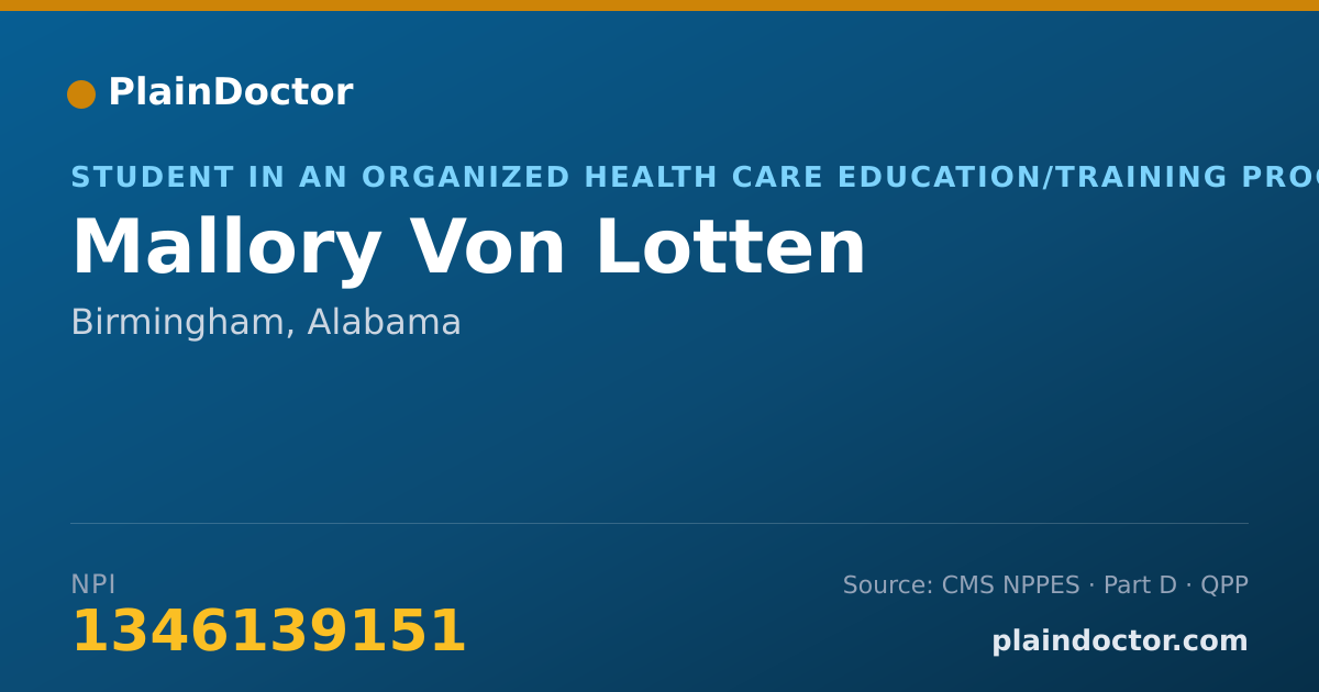 Shareable card for Mallory Von Lotten - Student in an Organized Health Care Education/Training Program, Birmingham, AL
