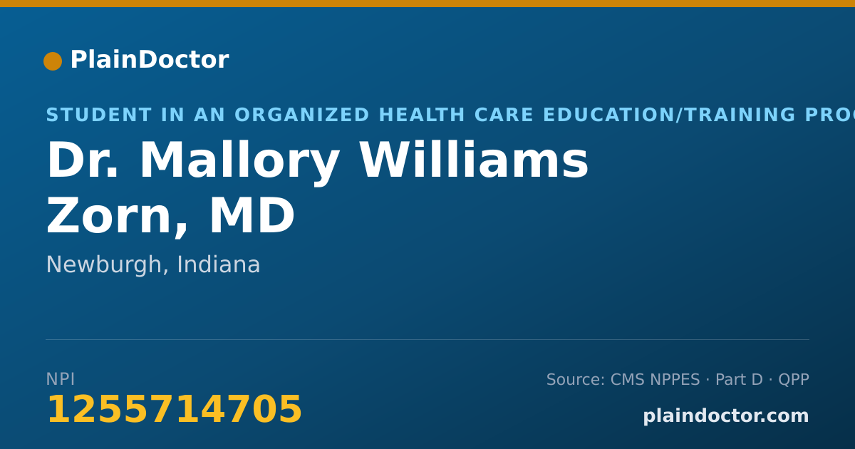 Shareable card for Mallory Williams Zorn, MD - Student in an Organized Health Care Education/Training Program, Newburgh, IN