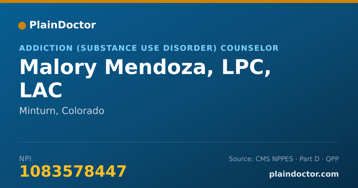 Shareable card for Malory Mendoza, LPC, LAC - Addiction (Substance Use Disorder) Counselor, Minturn, CO