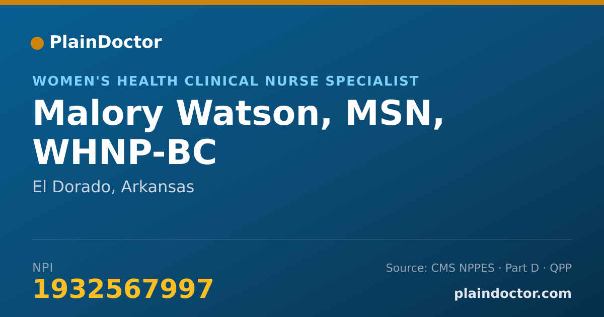 Shareable card for Malory Watson, MSN, WHNP-BC - Women's Health Clinical Nurse Specialist, El Dorado, AR