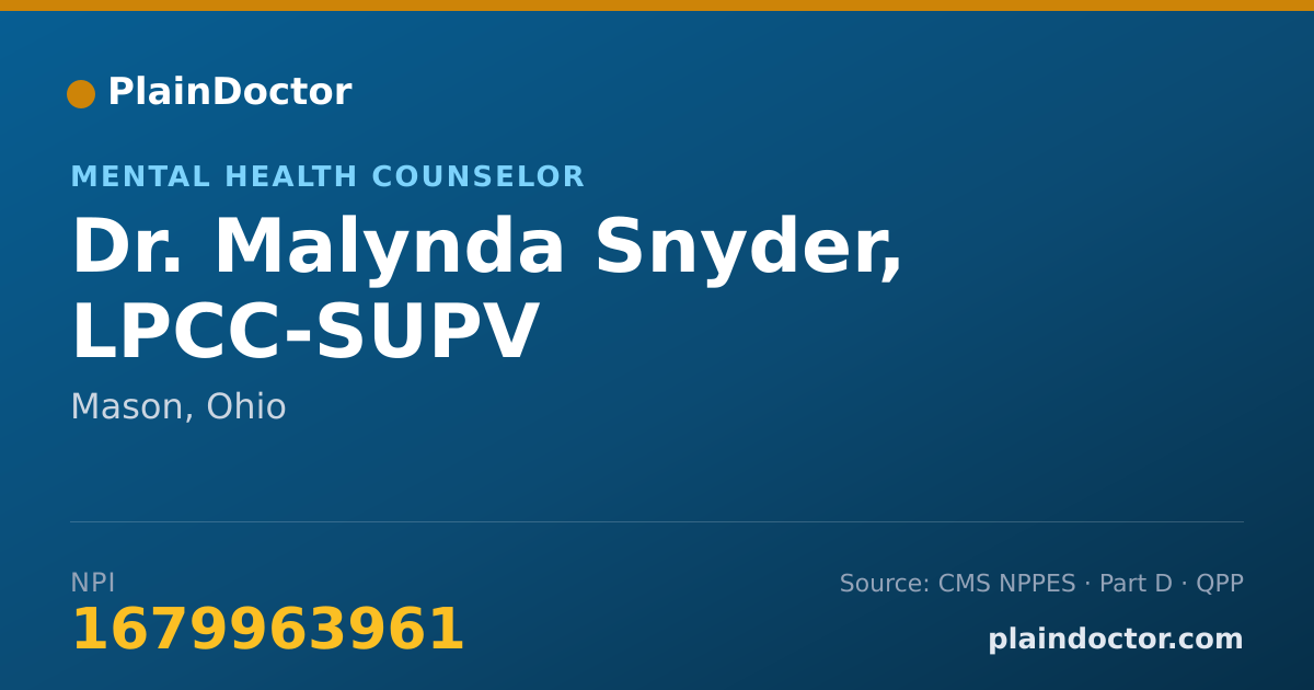 Shareable card for Malynda Snyder, LPCC-SUPV - Mental Health Counselor, Mason, OH