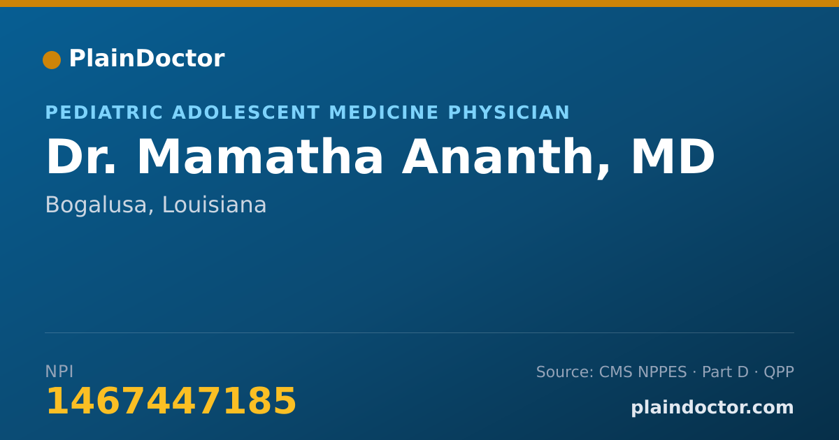 Shareable card for Mamatha Ananth, MD - Pediatric Adolescent Medicine Physician, Bogalusa, LA