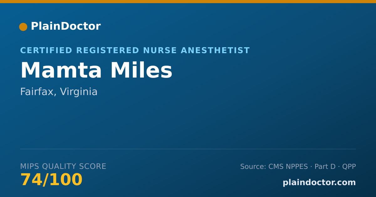 Shareable card for Mamta Miles - Certified Registered Nurse Anesthetist, Fairfax, VA