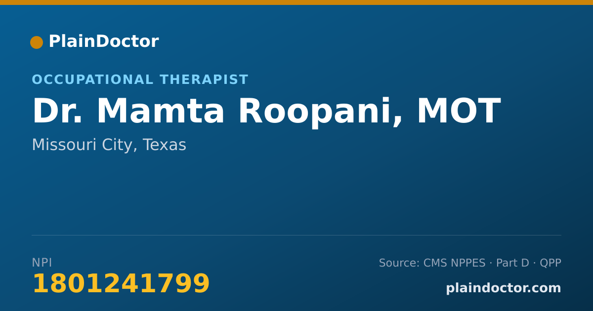Shareable card for Mamta Roopani, MOT - Occupational Therapist, Missouri City, TX