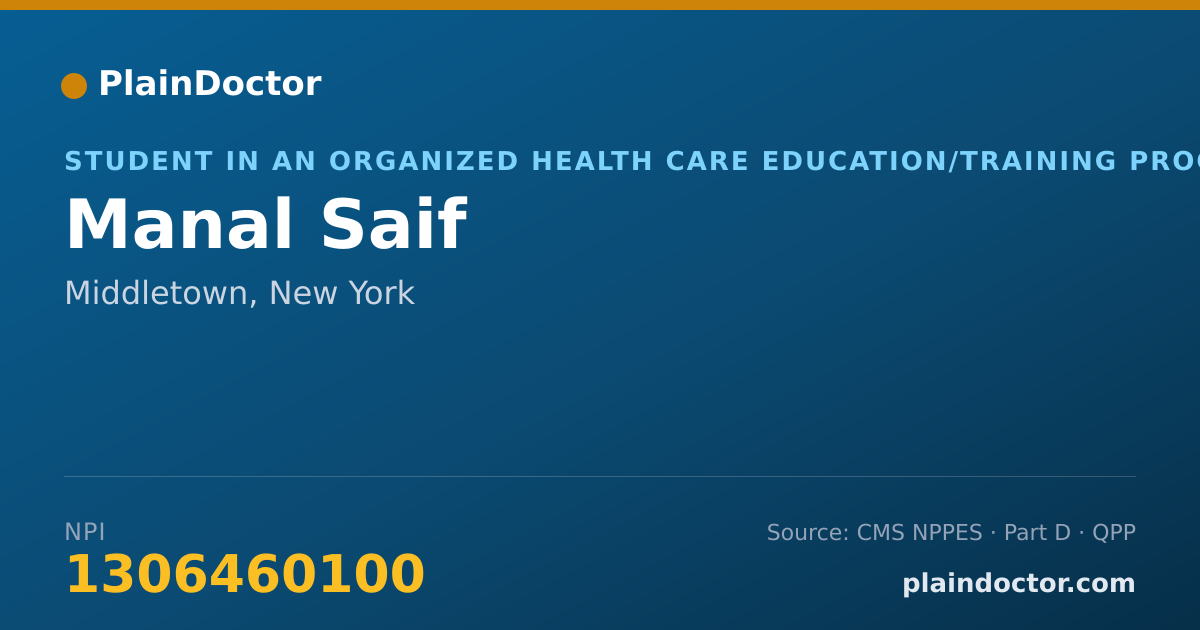 Shareable card for Manal Saif - Student in an Organized Health Care Education/Training Program, Middletown, NY