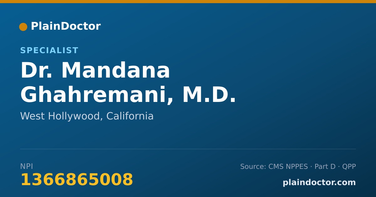 Shareable card for Mandana Ghahremani, M.D. - Specialist, West Hollywood, CA