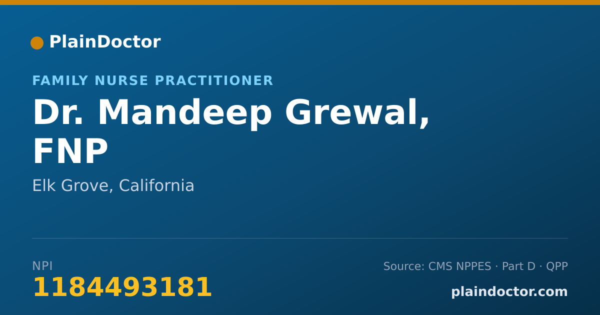 Shareable card for Mandeep Grewal, FNP - Family Nurse Practitioner, Elk Grove, CA